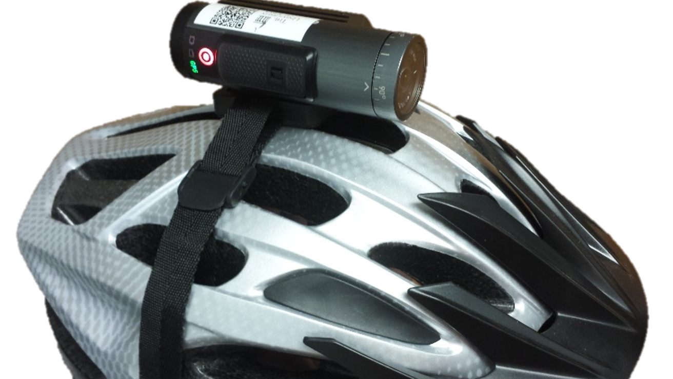 A GPS-enabled camera mounted on a bike helmet